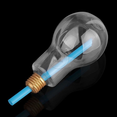 パーティー用 ストロー蓋付きのライトランプカップ プラスチック式電球形ボトル 底部 輝くLED 充電可能な電球