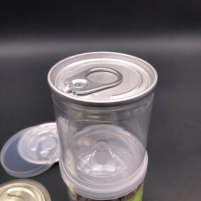 食品級 ポップ缶 PET 透明なプラスチック容器 直径80mm 300# アルミニウム 簡単に開いた端