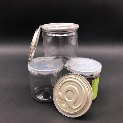食品級 ポップ缶 PET 透明なプラスチック容器 直径80mm 300# アルミニウム 簡単に開いた端