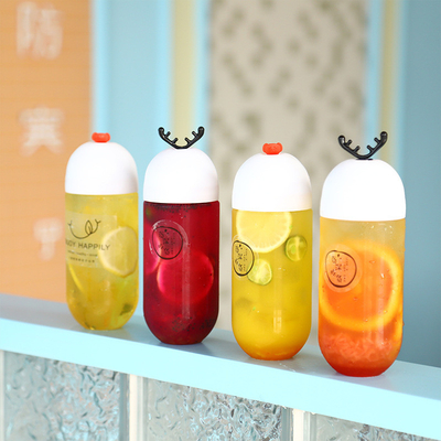 透明な再利用可能なプラスチック柄 蓋付きのミルクティーボトル