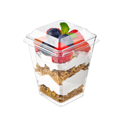 Factory Price Dessert Cups with Lids Reusable Dessert Cups square clear Cups and Spoons in Stock