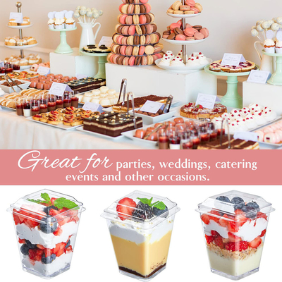 Factory Price Dessert Cups with Lids Reusable Dessert Cups square clear Cups and Spoons in Stock