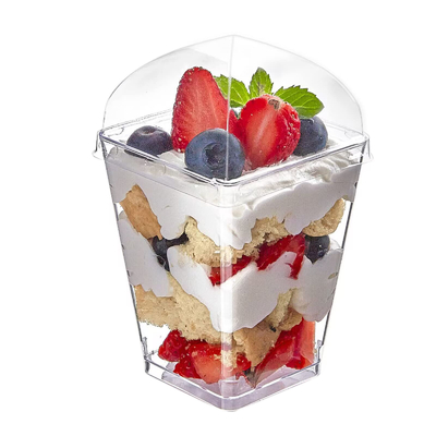 Factory Price Dessert Cups with Lids Reusable Dessert Cups square clear Cups and Spoons in Stock
