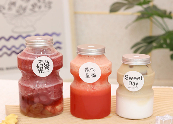 350mlペット ミルクの茶はアルミニウム帽子が付いている使い捨て可能なミルクの容器をびん詰めにする