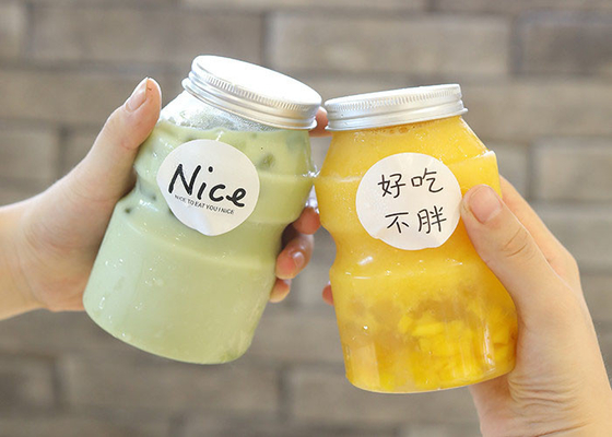 350mlペット ミルクの茶はアルミニウム帽子が付いている使い捨て可能なミルクの容器をびん詰めにする