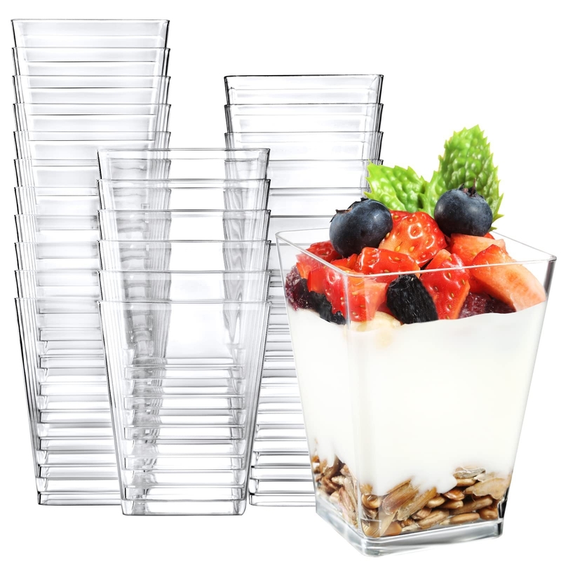 Factory Price Dessert Cups with Lids Reusable Dessert Cups square clear Cups and Spoons in Stock