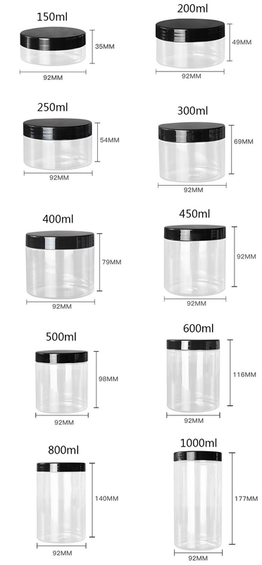食品グレードの白いプラスチック4oz 8oz 300ml 500ml丸い形空の眼クリーム顔クリーム容器16oz
